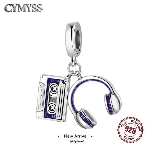 925 Sterling Silver Headphone Cassette Charm Bead for Bracelet