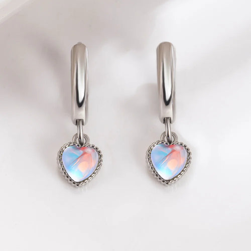 Sterling Silver Moonstone Heart Crystal Stud Earrings for Women