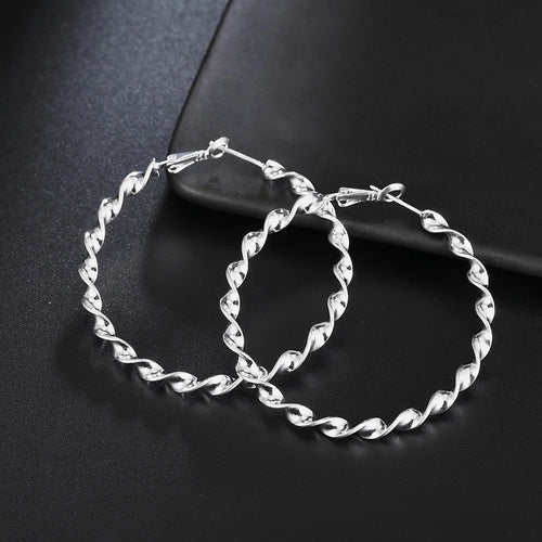 Sterling Silver Twisted Rope 45mm Hoop Earrings for Women - Vintage