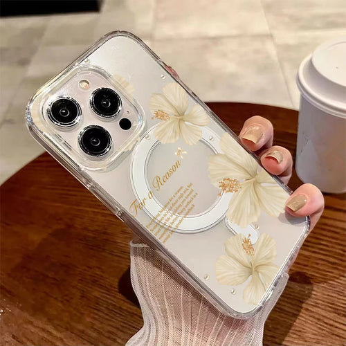 Floral Lily Orchid Pattern Magnetic Phone Case For Samsung Galaxy S25 Ultra S24 S23 Plus FE S24 Ultra S24FE Hard Clear Cover
