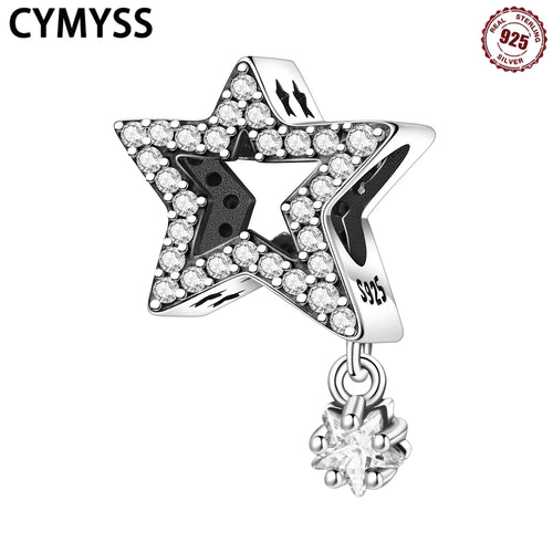 925 Sterling Silver Cutout Tassel Star Zircon Charm Bead
