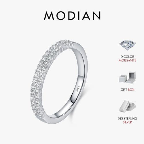 MODIAN D Color VVS1 Moissanite 925 Sterling Silver Trendy Double-layer Eternity Finger Rings For Women Daily Fine Jewelry Gift