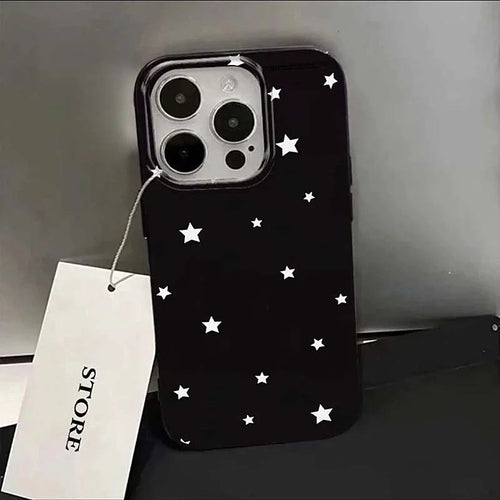 Korean INS White Stars Phone Case for iPhone 16 Pro 15 14 13 12 17 Air 11 Pro max X 7 8 15Pro 16 Plus 16E SE 2022 Soft Cover