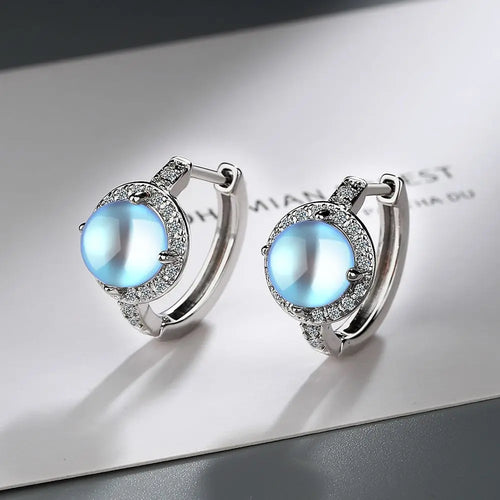 Sterling Silver Moonstone Crystal Ring Earrings for Women