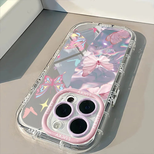 INS Fashion Design Butterfly Pattern Mirror Phone Case For iPhone 17 16 15 14 13 12 11 Pro Max 7 8 Plus XR X XS 16E 17E Cover