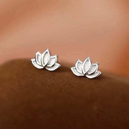 Sterling Silver Lotus Flower Stud Earrings for Women - Elegant