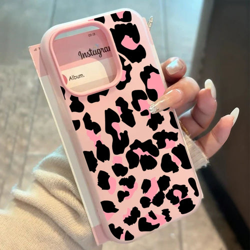 Pink Leopard Print Design Candy Color Phone Case for iPhone Air 17 16 15 14 Pro Max 13 12 11 XR 7 8 Plus X Xs 16E 2in1 Cover