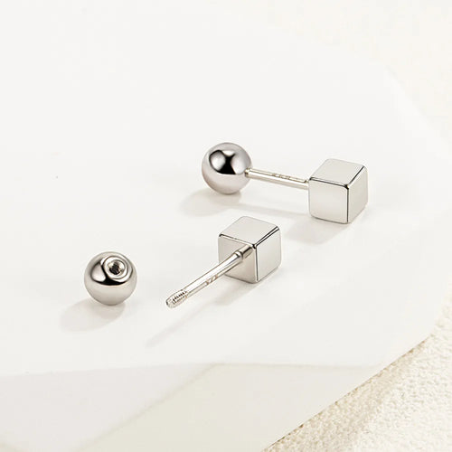 Sterling Silver Star Cube Stud Earrings for Women - Free Delivery