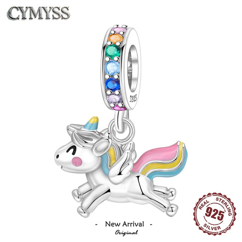 **Sparkling 925 Sterling Silver Zircon Unicorn Four-Leaf Clover Charm Bead**