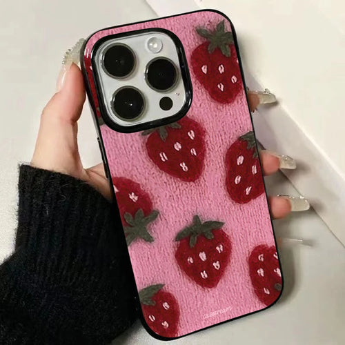 Adorable Korean-Style Strawberry Glossy Soft Phone Case For iPhone 17 16 16e 15 14 13 12 11 Pro Max X XR XS 7 8 Plus SE2 Cover