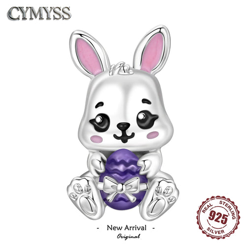 925 Sterling Silver Easter Bunny Egg Charm Bead