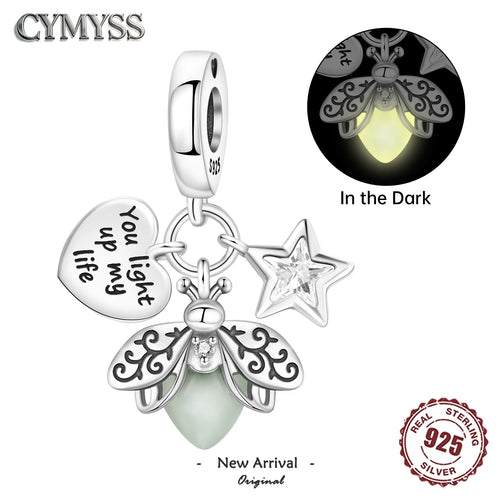 925 Sterling Silver Firefly Heart Starry Sky Charm Pendant