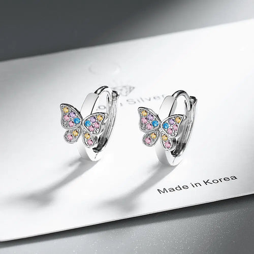 Sterling Silver Rainbow Butterfly Zircon Ring Earrings for Women