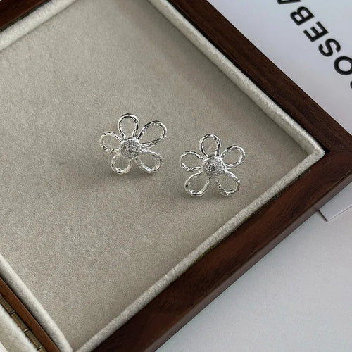 Sterling Silver Irregular Flower Earrings for Women - Wedding Vintage