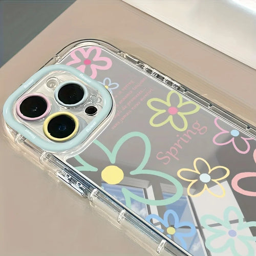 New Mirror Design Phone Case For iPhone 16 17 15 14 13 11 12 Pro Max 16E 17E X XR XS 7 8 Plus Cute Dopamine Flower Soft Cover