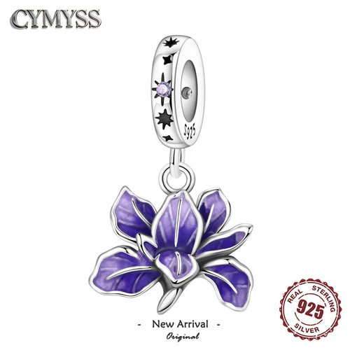 925 Sterling Silver Blooming Iris Flower Charm Bead