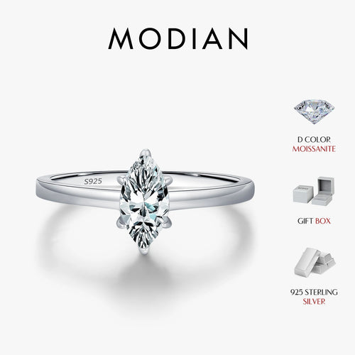 MODIAN D Color Marquise Cut Rhombic Moissanite 925 Sterling Silver Luxury Band Rings For Women Wedding Fine Jewelry Gifts