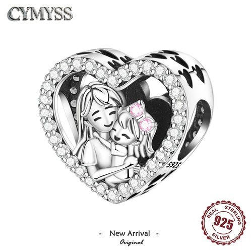 925 Sterling Silver Mother Daughter Embrace Heart Charm Bead