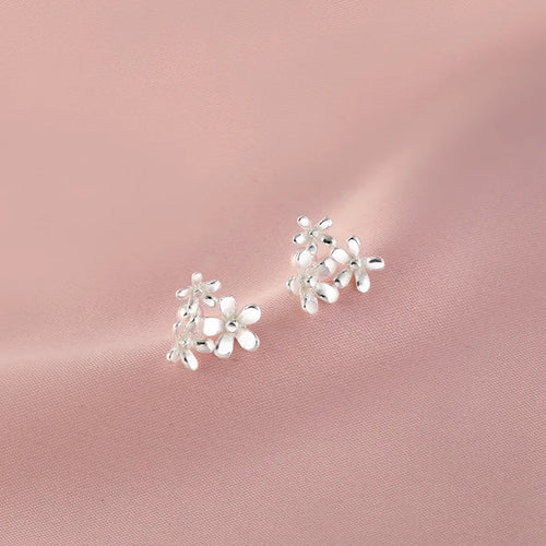 Sterling Silver Three Flowers Stud Earrings for Women - Elegant
