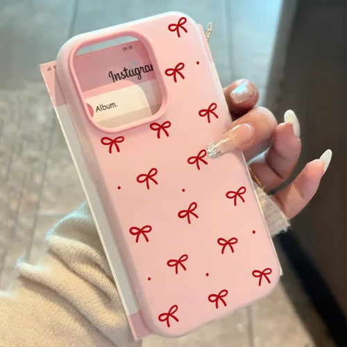 Cute Red Bow Print 2-in-1 Matte Jelly Phone Case For Xiaomi Redmi 14C 4G 13C Note 14 13 12 Pro Plus 11 10 Candy-Colored Cover