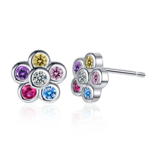 925 Sterling Silver Rainbow Zircon Stud Earrings for Women