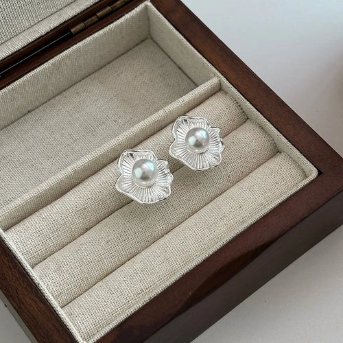Sterling Silver Flower Pearl Earrings for Women - Vintage Wedding