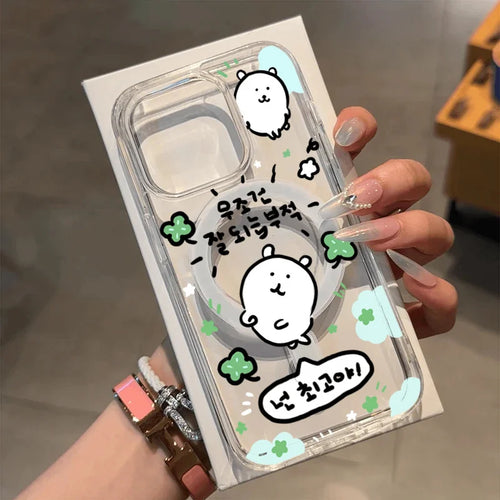 Korean Cute Cartoon Puppy Wireless Charge Phone Case for Samsung Galaxy S25 S24 S23 S22 Ultra Plus S21 FE Clear Cover