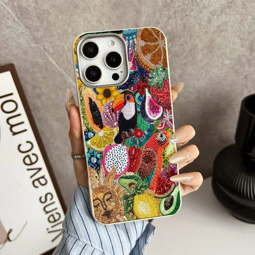 Fig-shaped Bead Embroidery Print Phone Case for iPhone 17 16 15 14 13 12 11 Pro Max XS XR 16e Cover Funda for iPhone 16 Pro Max