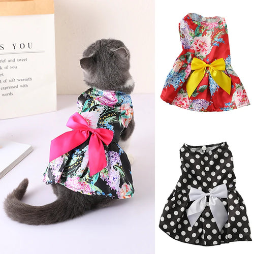 Classic Chinese Style Cat Dresses with Bow for Cats Ragdoll Siamese Cool Summer Pet Clothes Kitten Dress Vestidos Para Mascotas
