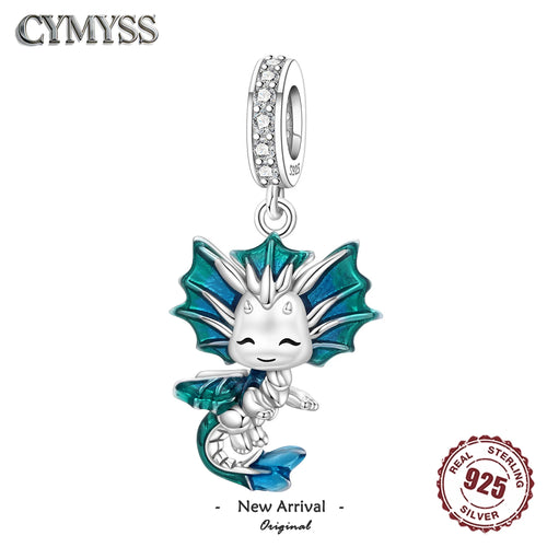 925 Sterling Silver Blue Dragon Dog Cat Animal Charm Bead