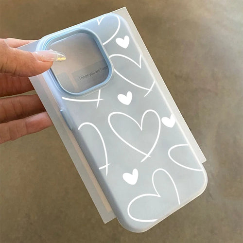 Stylish Transparent White Love Heart Phone Case For iPhone 17 Pro Air 16 13 14 12 11 15Pro Max 7 8 Plus 16E Shockproof Cover