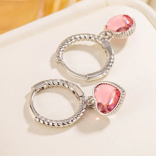 Sterling Silver Pink Heart Stud Earrings for Women - Elegant Gift