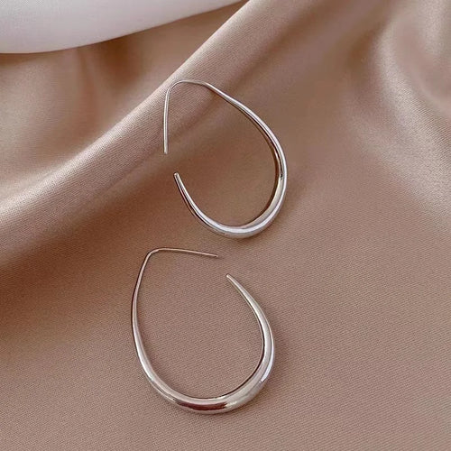 Sterling Silver Gold Ellipse Hoop Earrings for Women - Wedding Gift