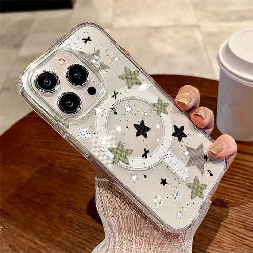 Plaid Five-Pointed Star Creative Pattern Magnetic Phone Case For iPhone 17 Pro 16 15 14 13 12 11 Pro Max 7 8 Plus 16E Air Cover