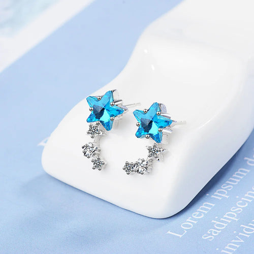 925 Sterling Silver Blue Star Crystal Stud Earrings for Women