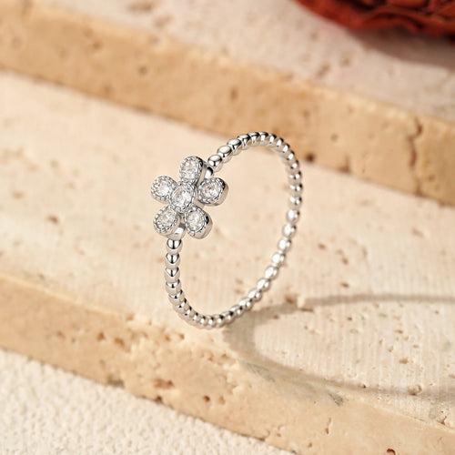 D Colour Flower Moissanite Ring | 925 Sterling Silver
