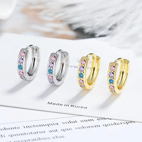925 Sterling Silver Rainbow Zircon Hoop Earrings for Women