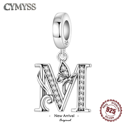 925 Sterling Silver Zircon Alphabet Letter Dangle Charm Bead