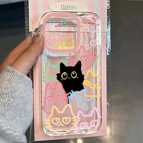 Clear Cute Black Cat Case for Samsung Galaxy A56 A16 A06 A15 A35 A55 5G S25 S24 S23 Ultra S22 S21 Plus FE Animal Soft TPU Cover