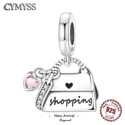 Premium 925 Sterling Silver 'I Love Shopping' Charm Bead for Women's Bracelets