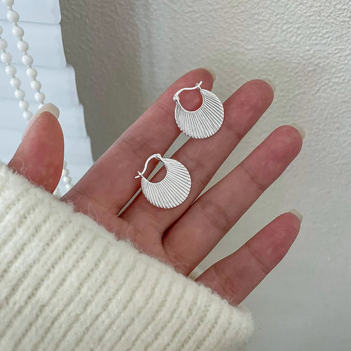 Stainless Steel Geometric Round Hoop Earrings for Women - Korean