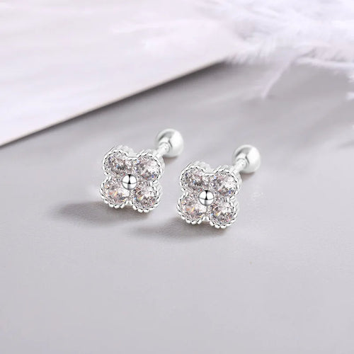 Sterling Silver Four Round Zircon Stud Earrings for Women - Elegant