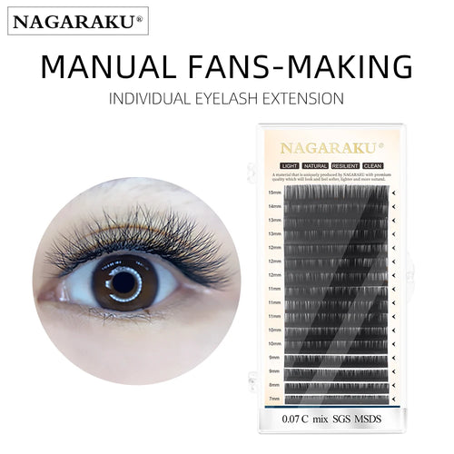 NAGARAKU Individual Eyelash Makeup High Quality New Material Super Soft Natural Manual Fans-making Lashes 16 Lines Matte Black