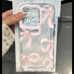 Transparent Phone Case For iPhone 16 16e 15 14 13 12 Mini 11 Pro Max X XR XSMax 7 8 Plus SE 2020 Pink Bow Knot Soft Back Cover