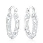 Sterling Silver Carved Flower Small Hoop Earrings for Women