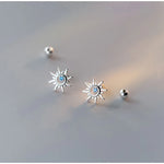 Sterling Silver Blue Zircon Sun Stud Earrings for Women - Hypoallergenic