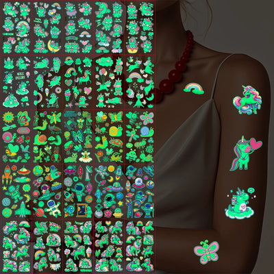 5pcs Glowing in the Dark Temporary Tattoos Mermaid Unicorn Butterfly Car Luminous Tattoo Stickers for Body Hand Face Decor