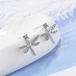 Sterling Silver Dragonfly Zircon Stud Earrings for Women - Elegant