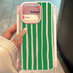 Simple Green Striped 2-In-1 Phone Case For Samsung Galaxy S25 S26 Plus S24 S23 S22 Ultra S21 FE A06 A56 A36 A55 Shockproof Cover