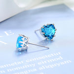 Sterling Silver Blue Heart Zircon Stud Earrings for Women - Elegant